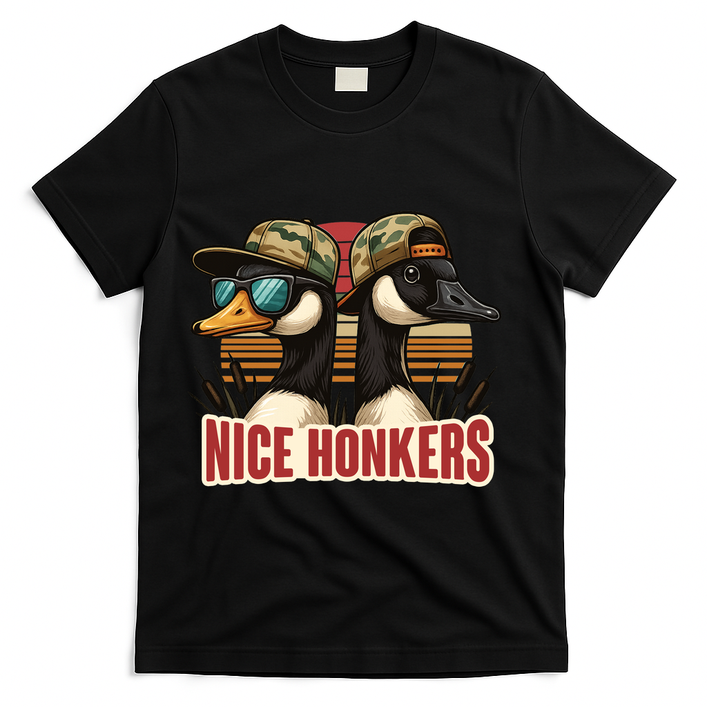 Retro Nice Honkers Fathers Day Duck Hunting T-Shirt - Black