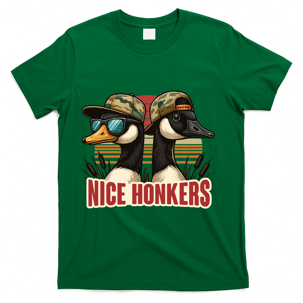 Retro Nice Honkers Fathers Day Duck Hunting T-Shirt - Green