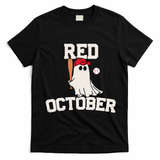 Red October Halloween Ghost Playing Baseball T-Shirt - Black