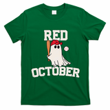 Red October Halloween Ghost Playing Baseball T-Shirt - Irish Green