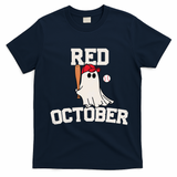 Red October Halloween Ghost Playing Baseball T-Shirt - Navy Blue