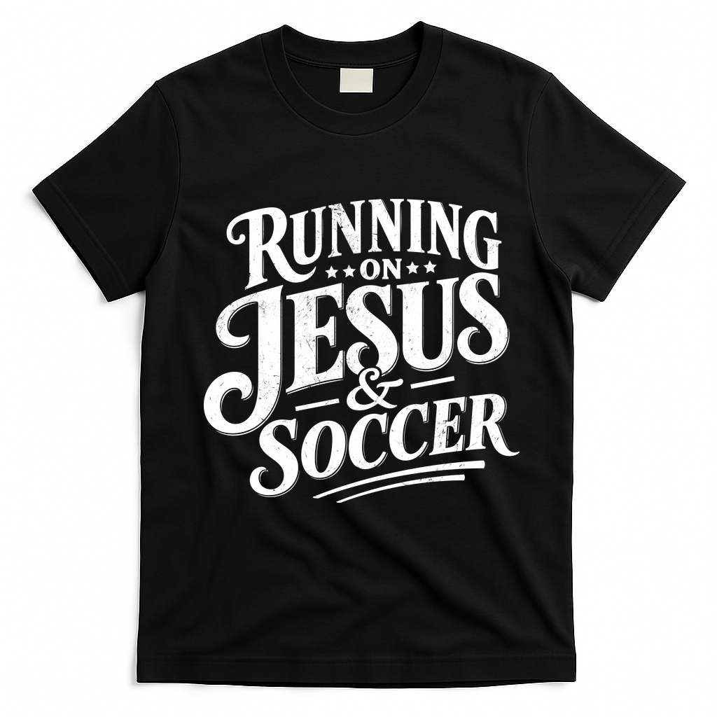 Running On Jesus And Soccer T-Shirt - Black