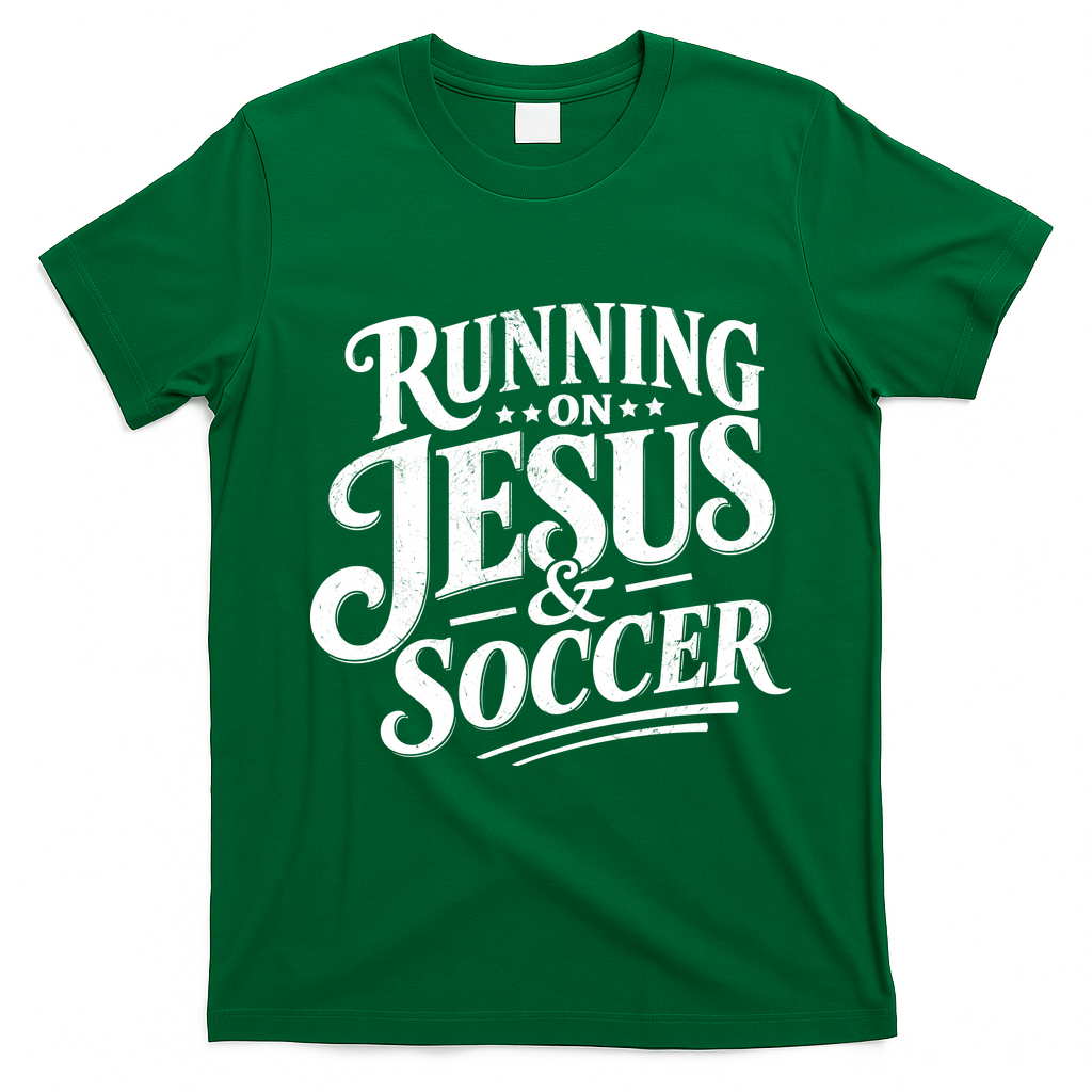 Running On Jesus And Soccer T-Shirt - Irish Green