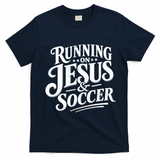 Running On Jesus And Soccer T-Shirt - Navy Blue