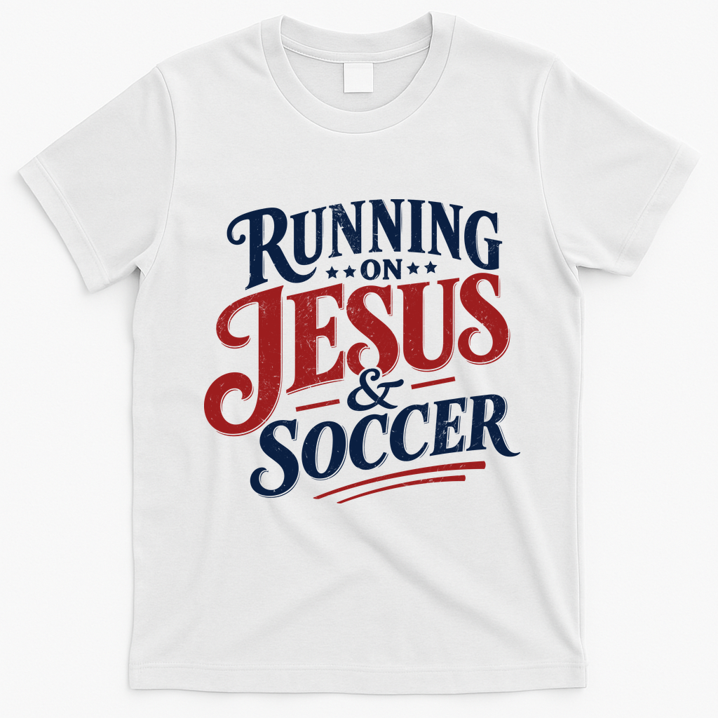 Running On Jesus And Soccer T-Shirt - White