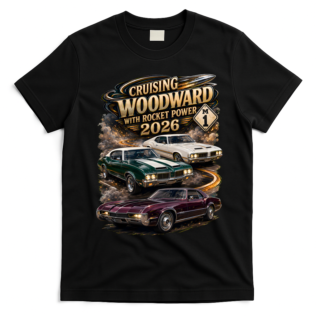 Rocket Power 2026 Woodward Ave M1 Car Cruise T-Shirt - Black