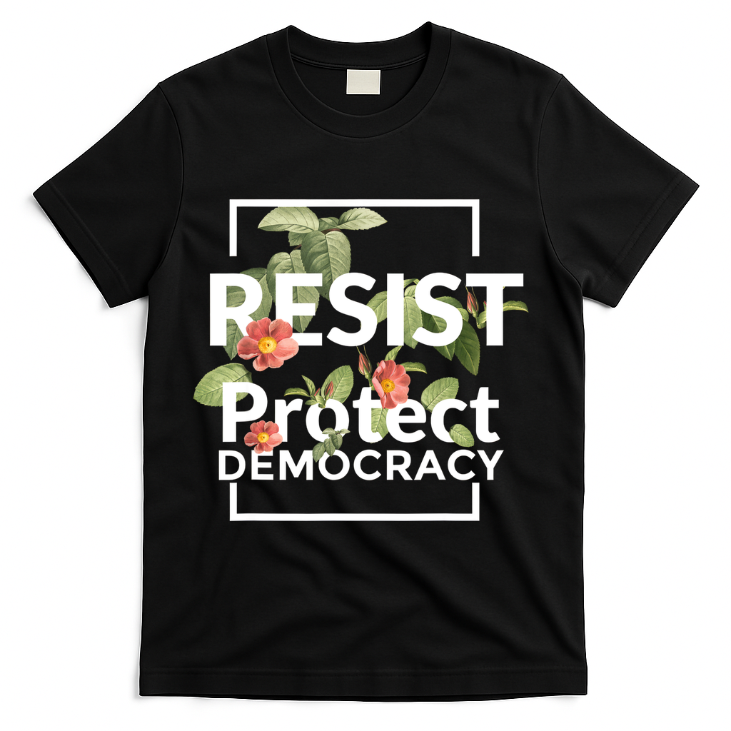Resist Protect Democracy Subtle Retro Floral Anti Trump  T-Shirt - Black