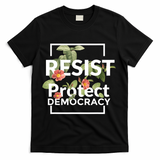 Resist Protect Democracy Subtle Retro Floral Anti Trump  T-Shirt - Black