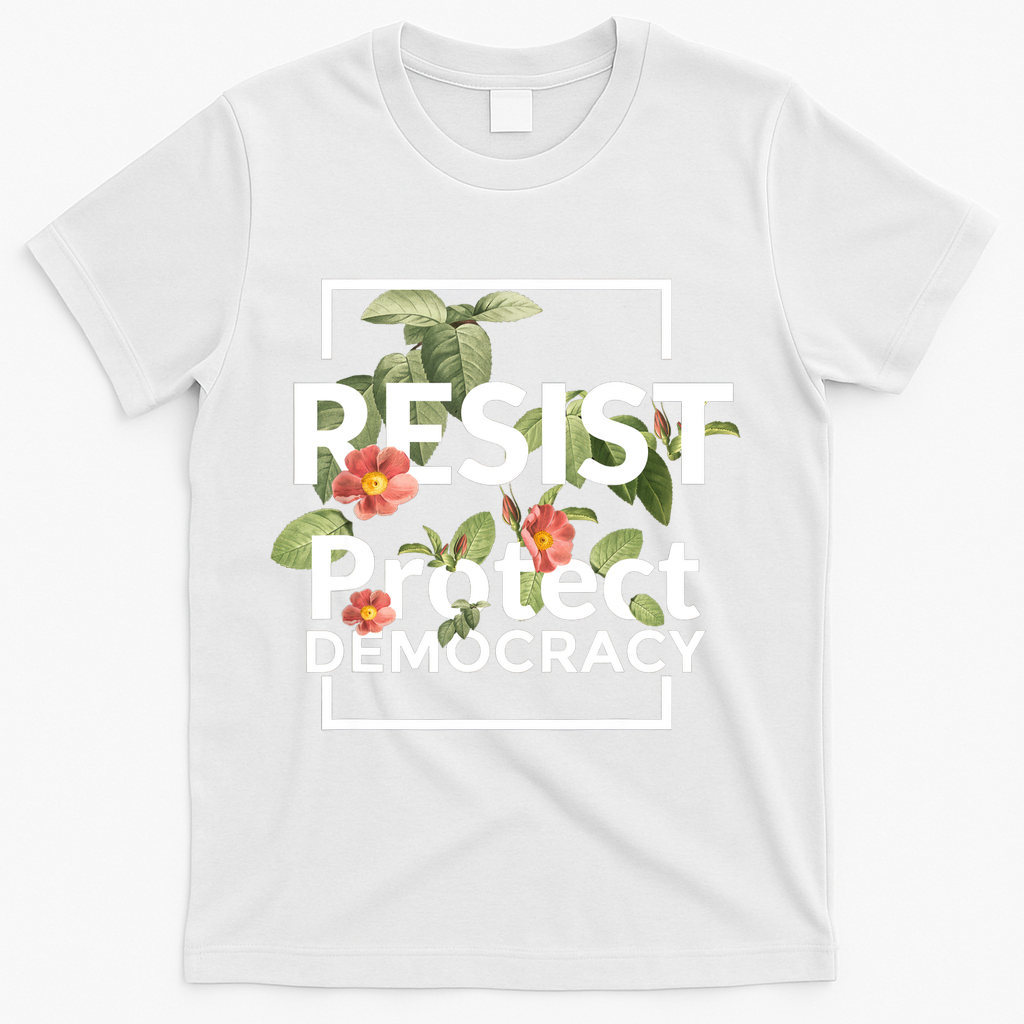 Resist Protect Democracy Subtle Retro Floral Anti Trump  T-Shirt - White