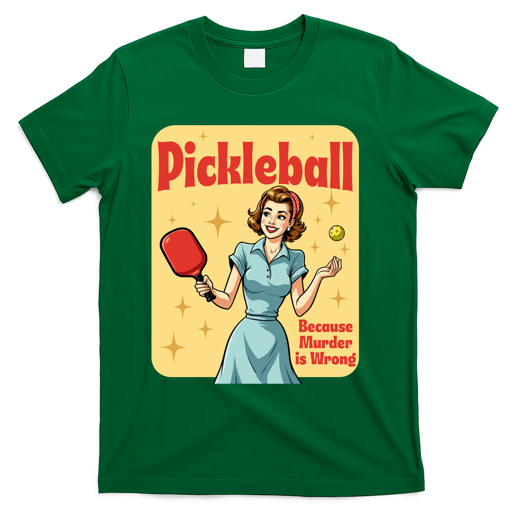 Retro Pickleball Funny Because Murder Is Wrong T-Shirt - Green