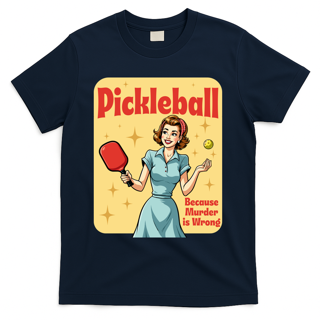 Retro Pickleball Funny Because Murder Is Wrong T-Shirt - Navy