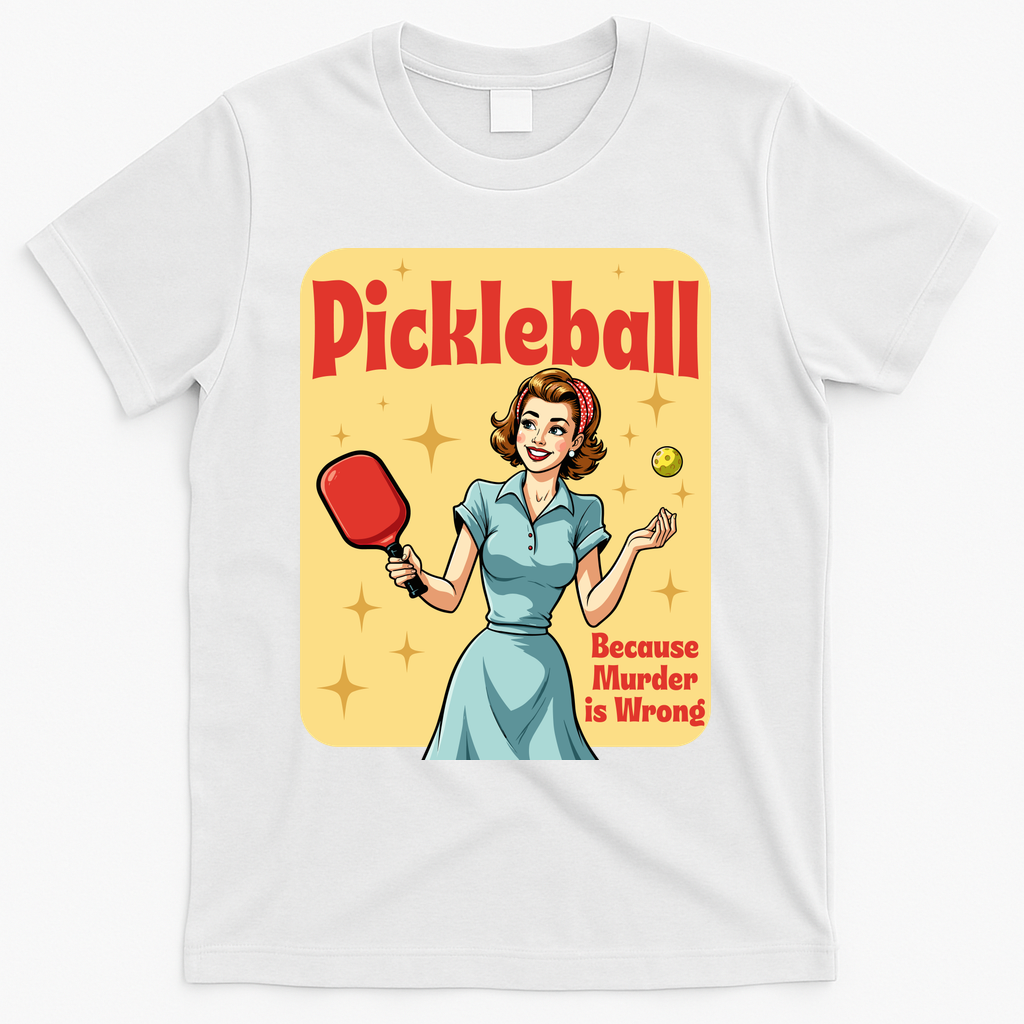 Retro Pickleball Funny Because Murder Is Wrong T-Shirt - White
