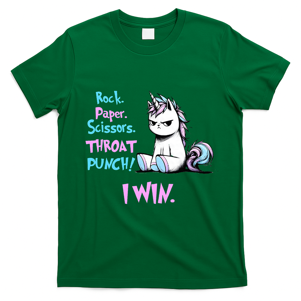Rock Paper Scissors Throat Punch I Win Unicorn Funny Adult Humor T-Shirt - Irish Green