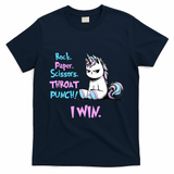 Rock Paper Scissors Throat Punch I Win Unicorn Funny Adult Humor T-Shirt - Navy Blue
