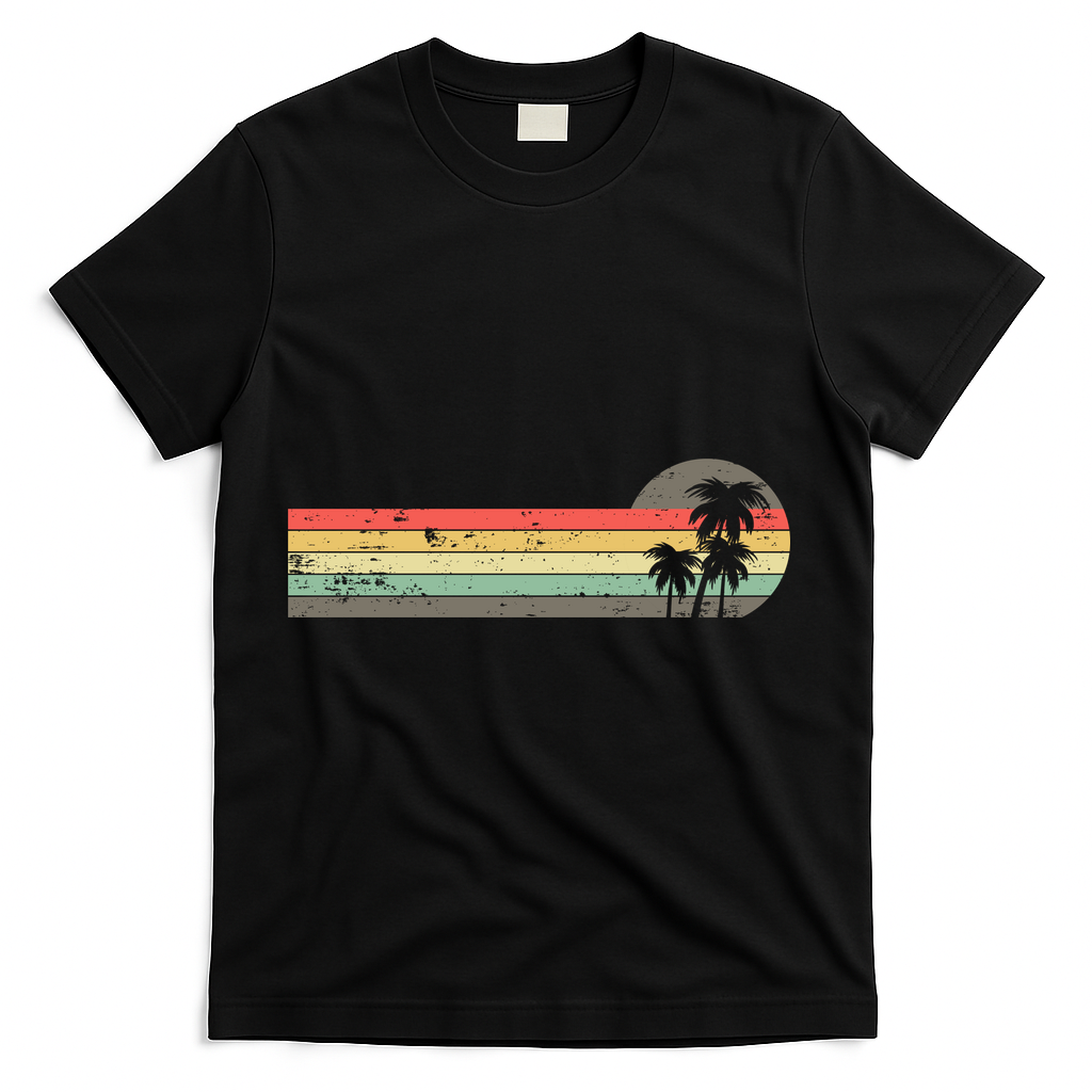 Retro Palm Tree Tropical Summer Beach Vacation  T-Shirt - Black