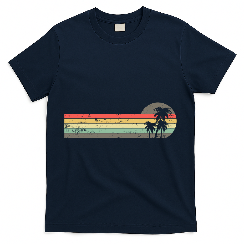 Retro Palm Tree Tropical Summer Beach Vacation  T-Shirt - Navy
