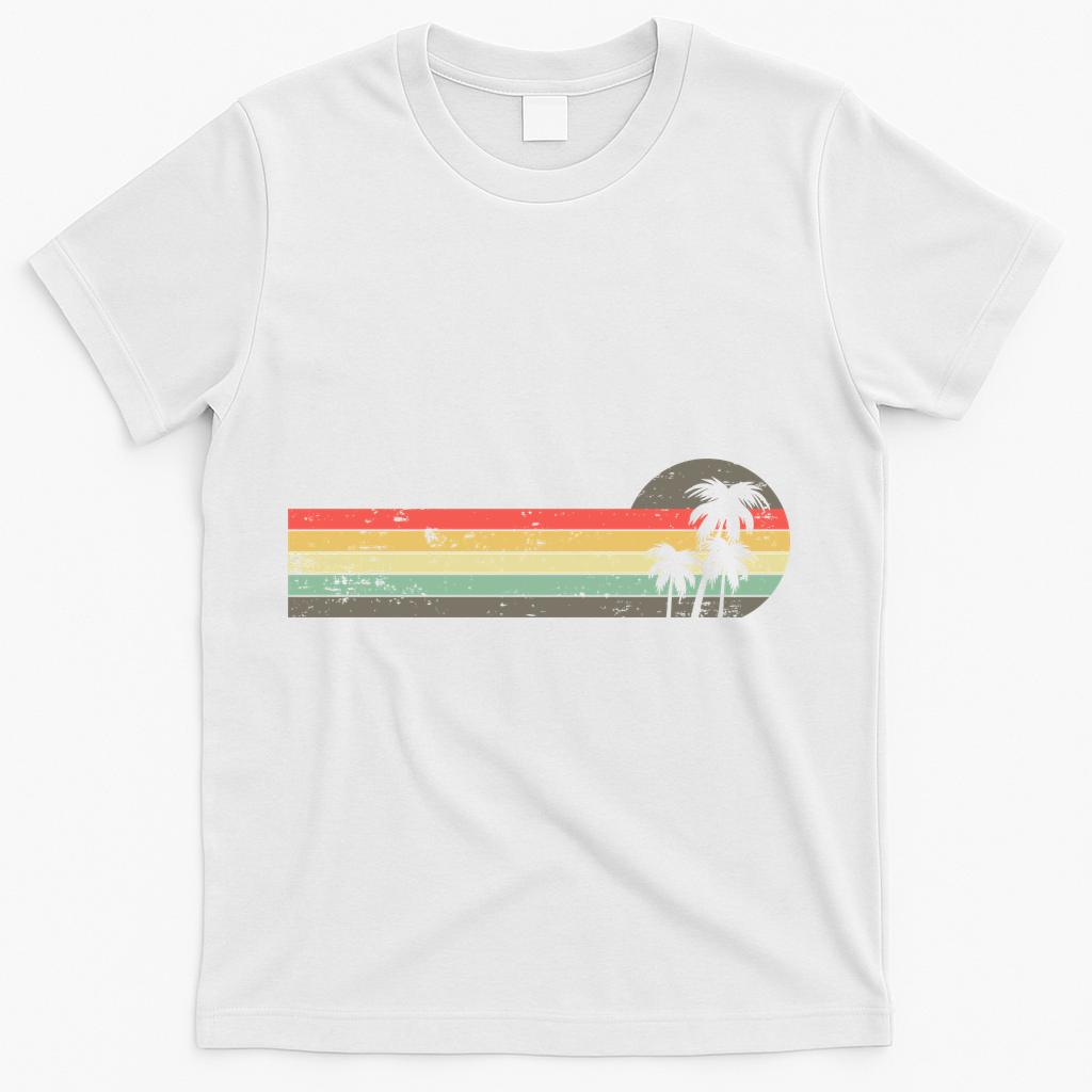 Retro Palm Tree Tropical Summer Beach Vacation  T-Shirt - White