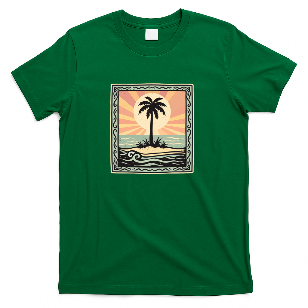 Retro Palm Tree Sunset Beach - Green