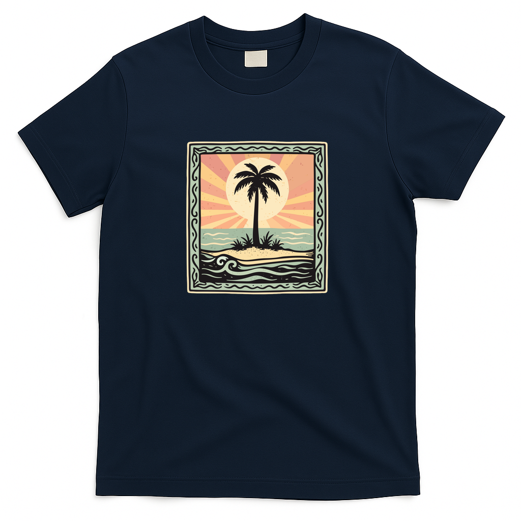 Retro Palm Tree Sunset Beach - Navy