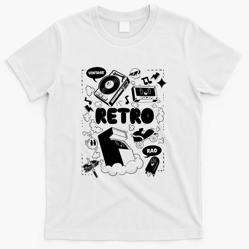 Retro Rewind: A Nostalgic Doodle Dump - White