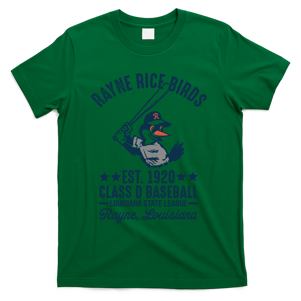 Rayne Rice Birds Louisiana Vintage Baseball Team Tribute T-Shirt - Green