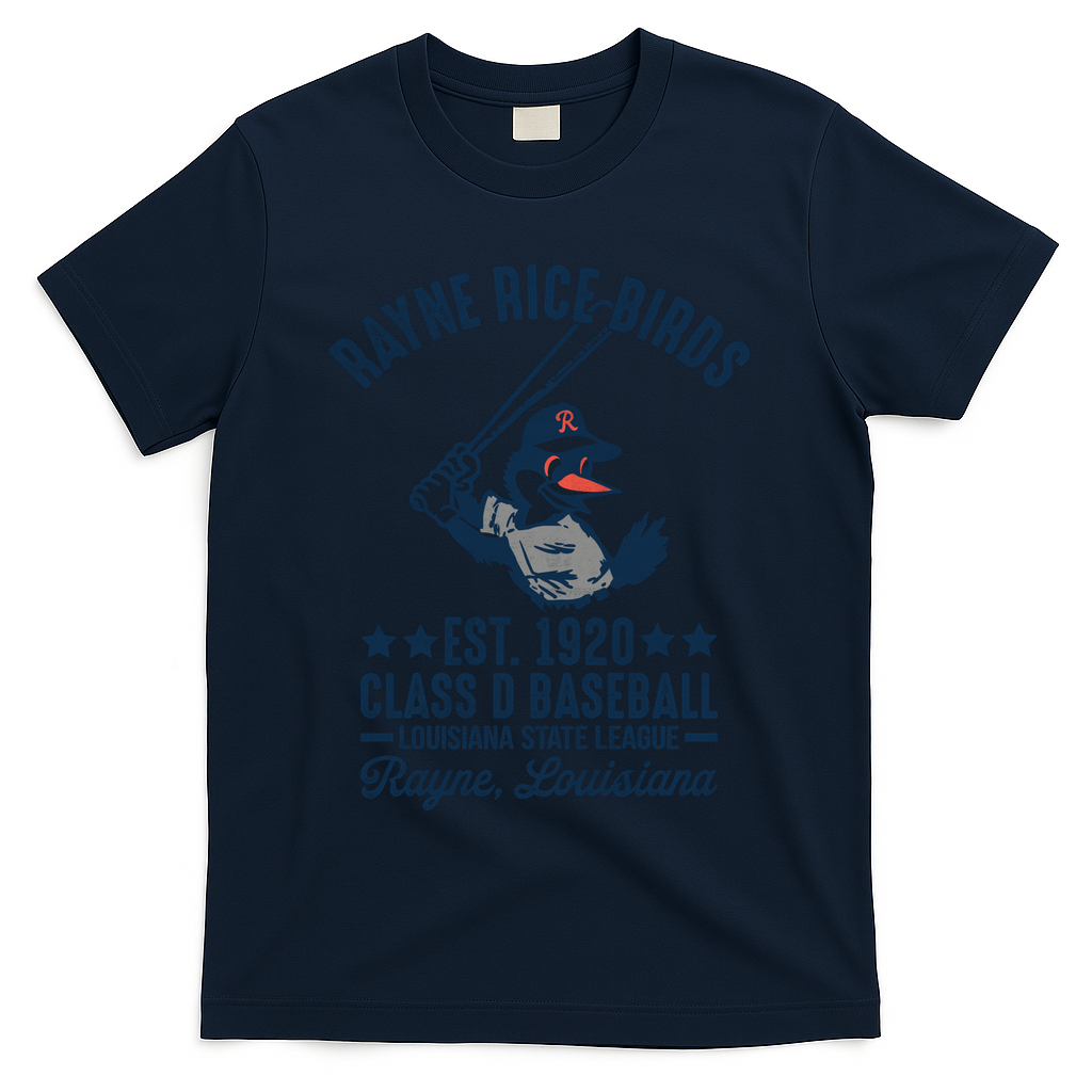 Rayne Rice Birds Louisiana Vintage Baseball Team Tribute T-Shirt - Navy