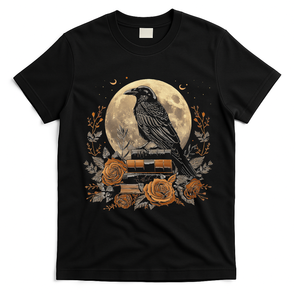 Raven Reading Book Occult Crow T-Shirt - Black