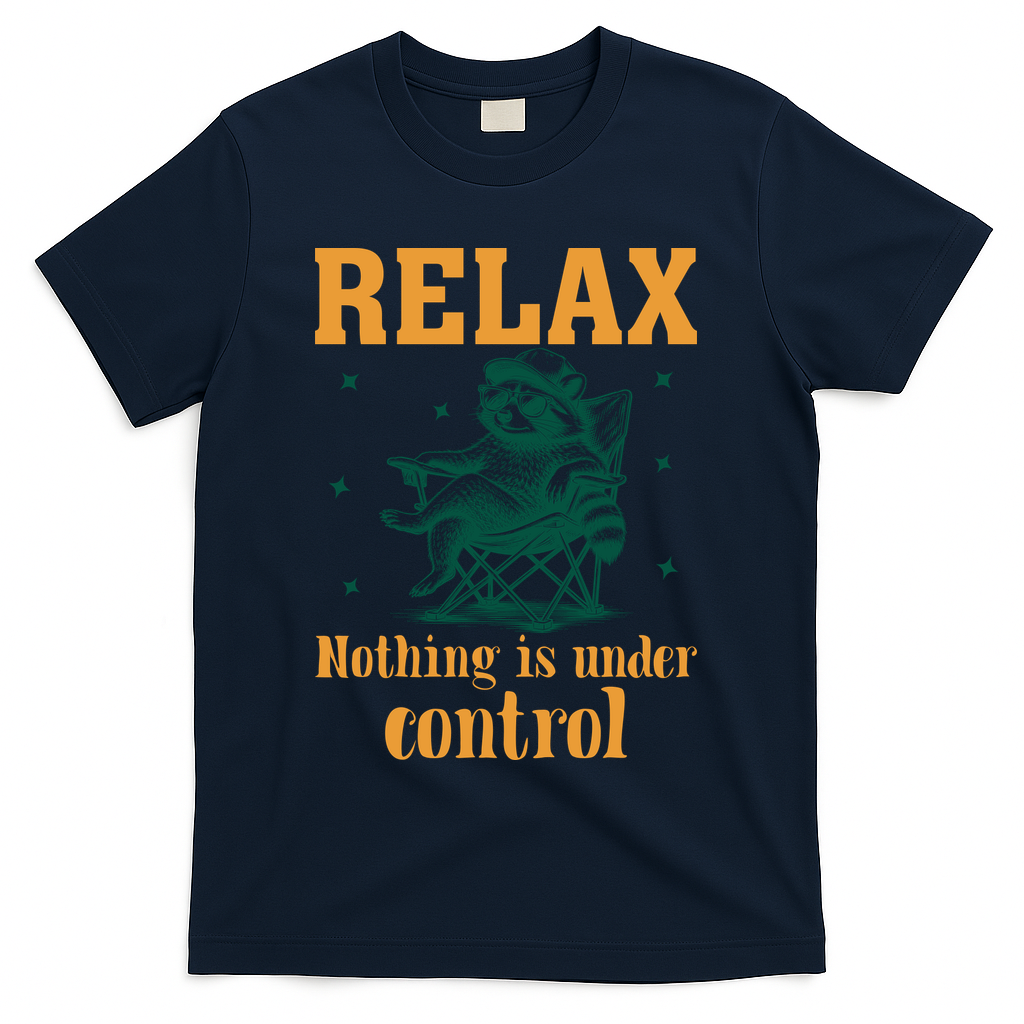 Raccoon Relax Nothing Under Control T-Shirt - Navy