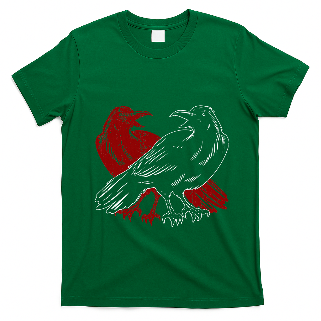 Red Raven Spooky Gothic Animal Forest Bird Black Crow T-Shirt - Irish Green