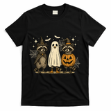 Retro Raccoon Witch Scary Halloween Pumpkin  T-Shirt - Black