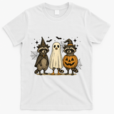 Retro Raccoon Witch Scary Halloween Pumpkin  T-Shirt - White