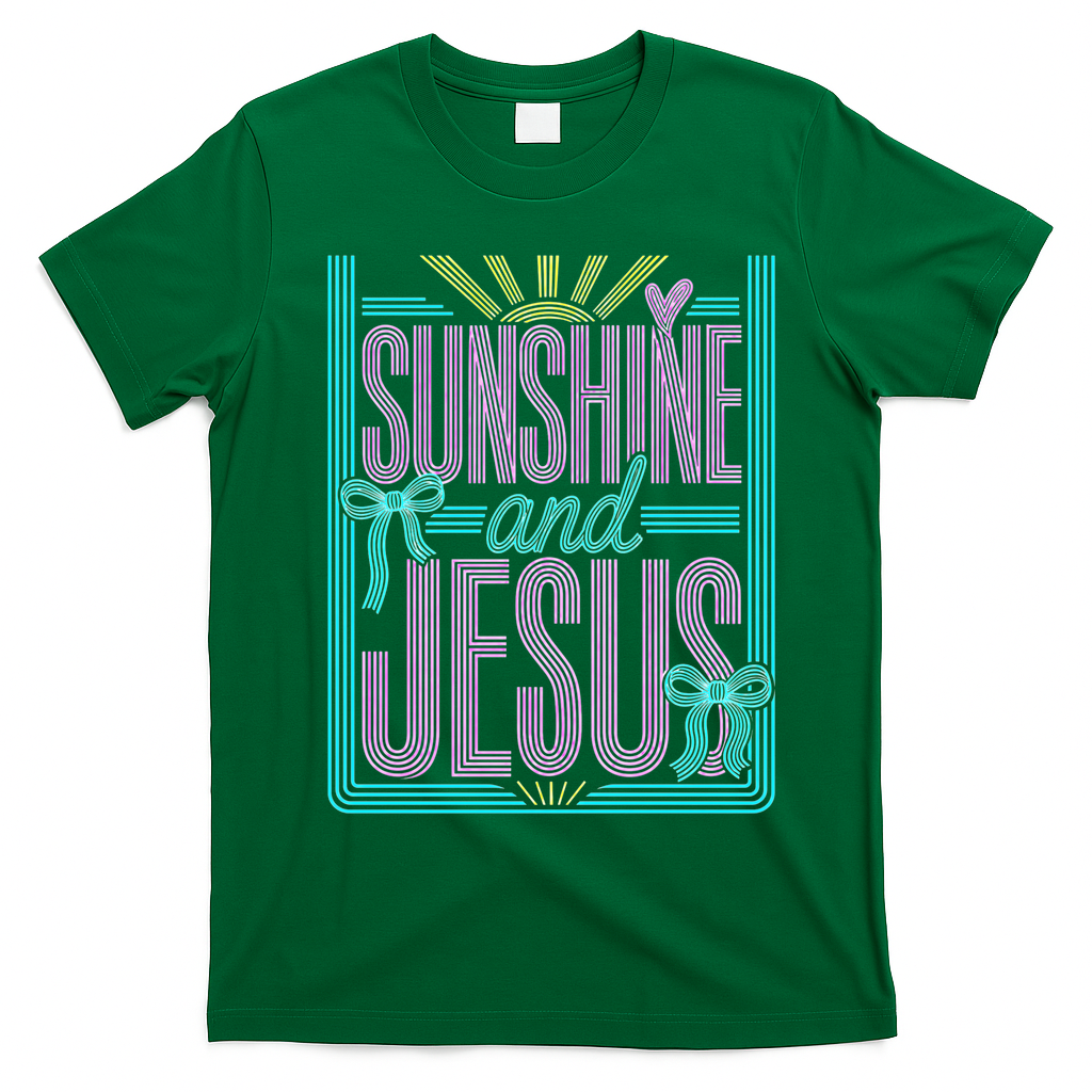 Retro Sunshine And Jesus Faith Striped Summer T-Shirt - Irish Green