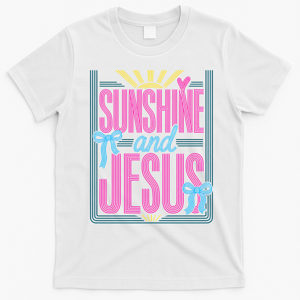 Retro Sunshine And Jesus Faith Striped Summer T-Shirt - White