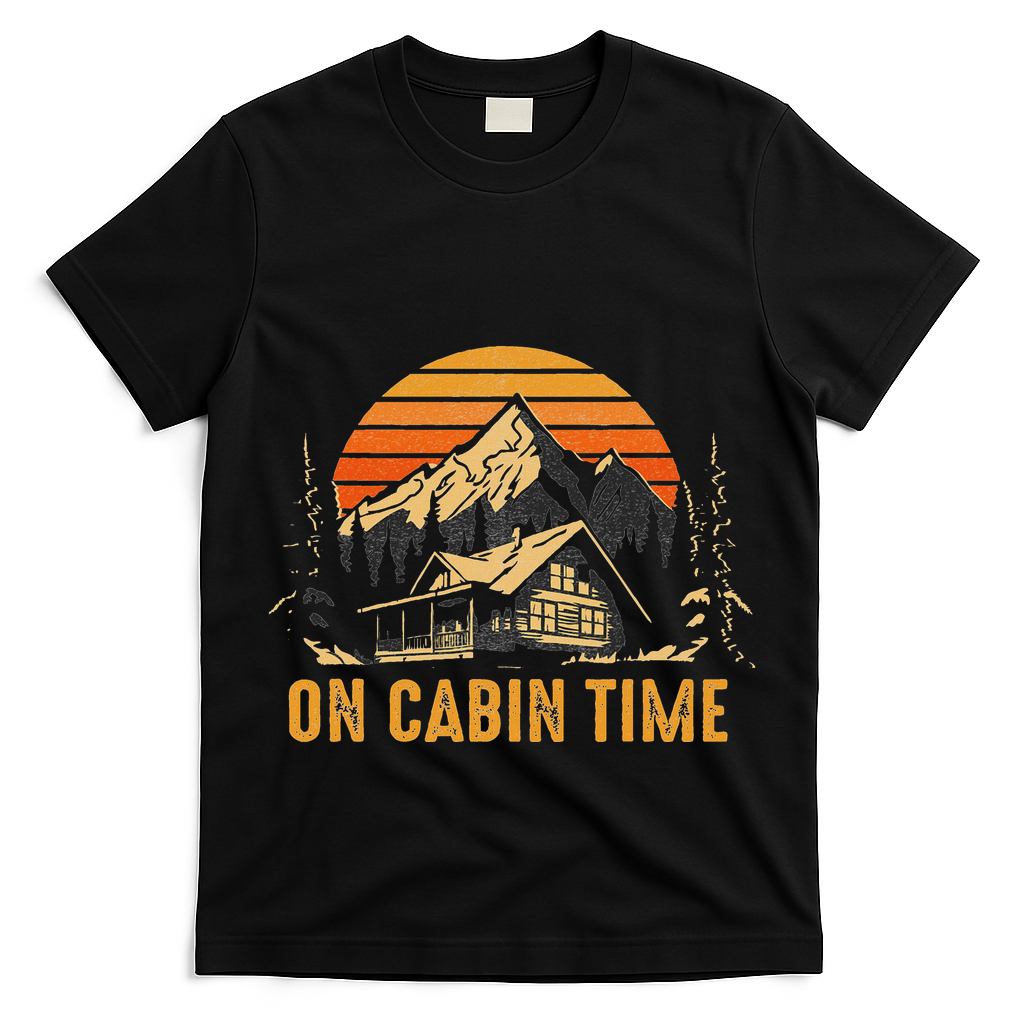 Retro Sunset Cabin Life Camping On Cabin Time Outdoor T-Shirt