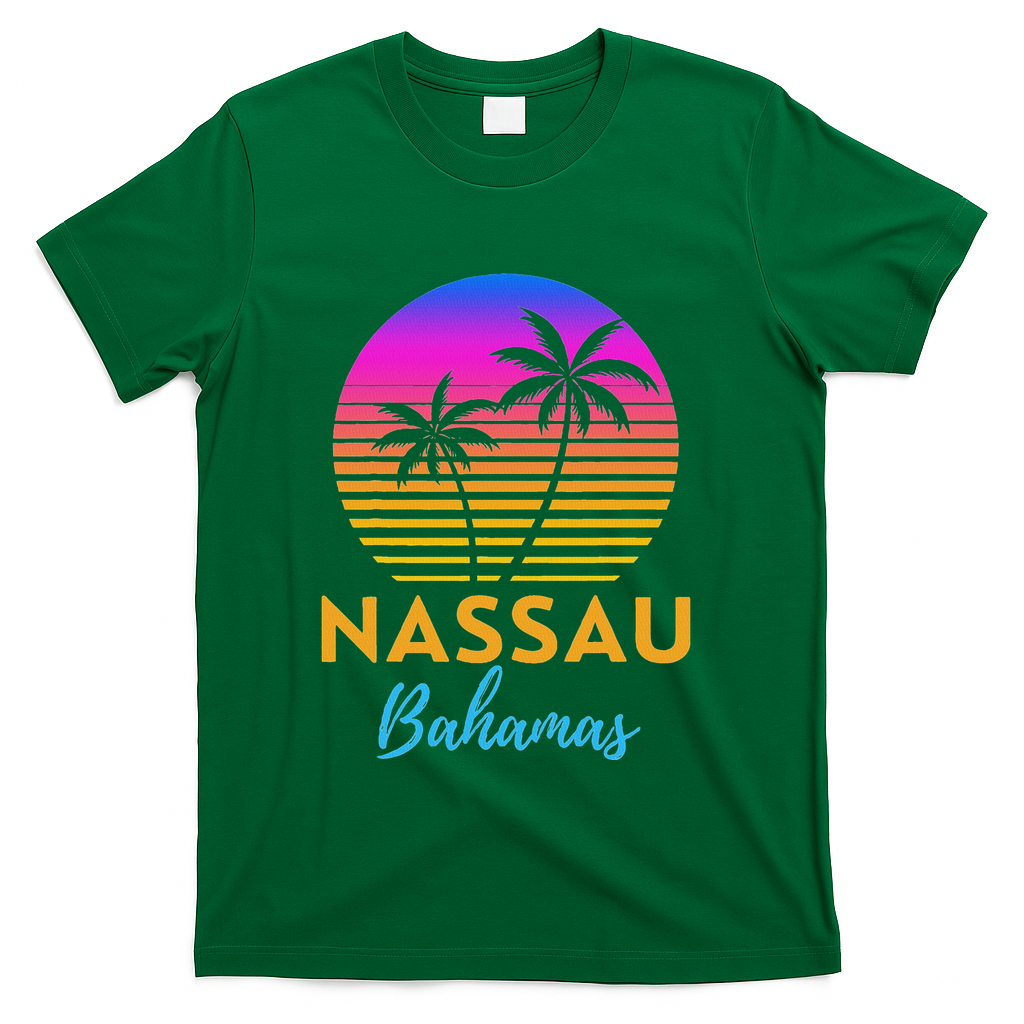 Retro Sunset Nassau Bahamas Beach Trip Vacation Summer Group T-Shirt - Green