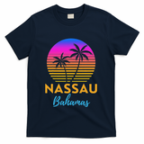 Retro Sunset Nassau Bahamas Beach Trip Vacation Summer Group T-Shirt - Navy