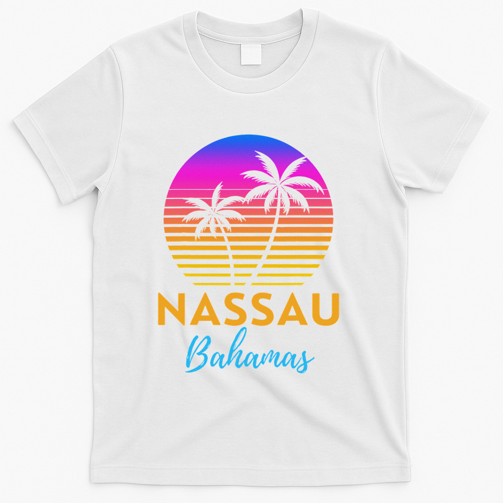 Retro Sunset Nassau Bahamas Beach Trip Vacation Summer Group T-Shirt - White