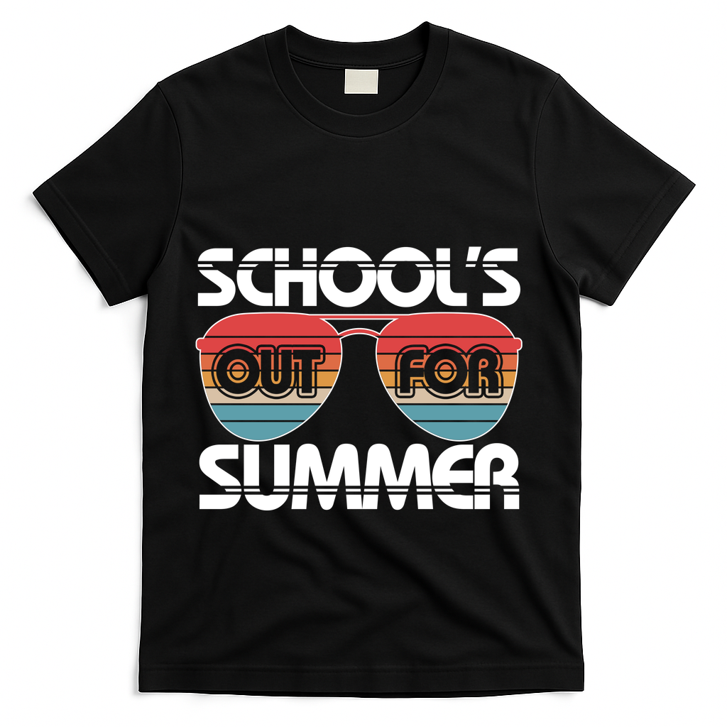 Retro School's Out For Summer Aviator Sunglasses T-Shirt - Black
