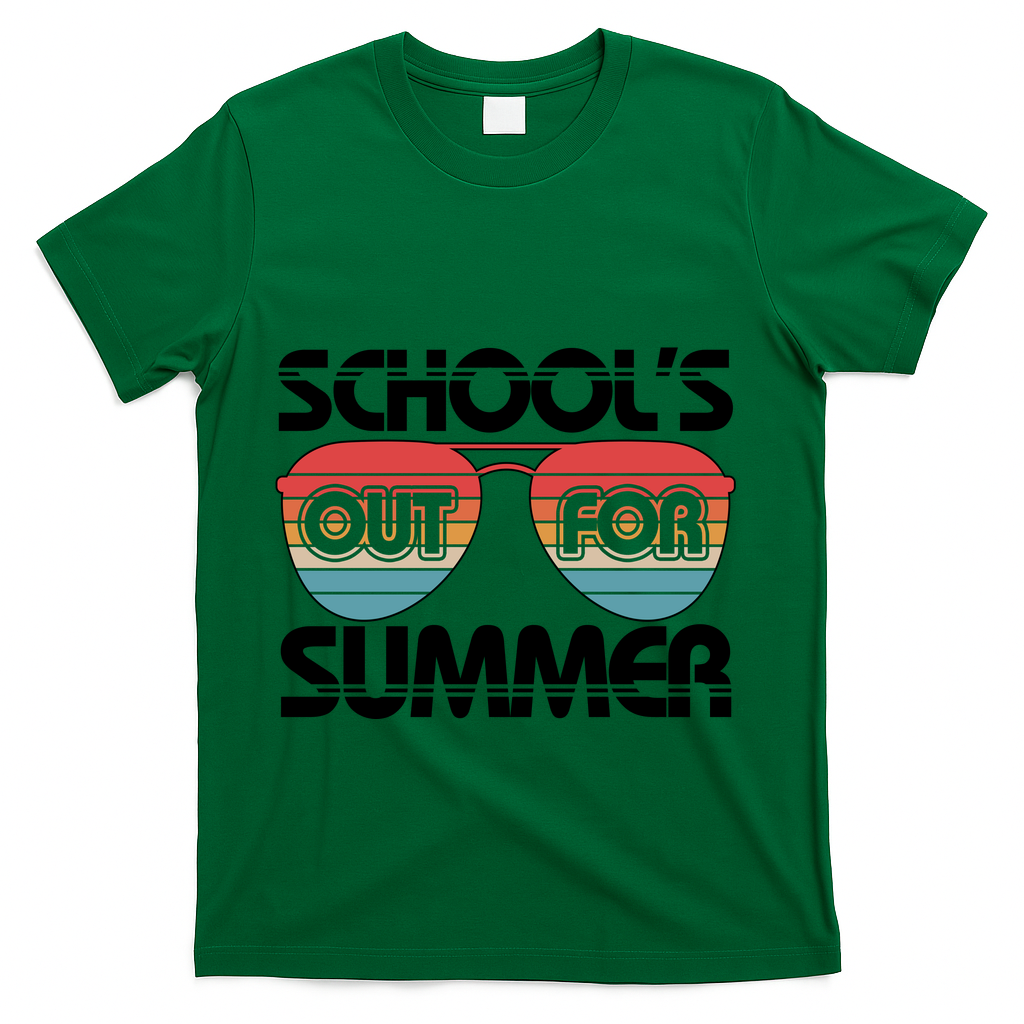 Retro School's Out For Summer Aviator Sunglasses T-Shirt - Green