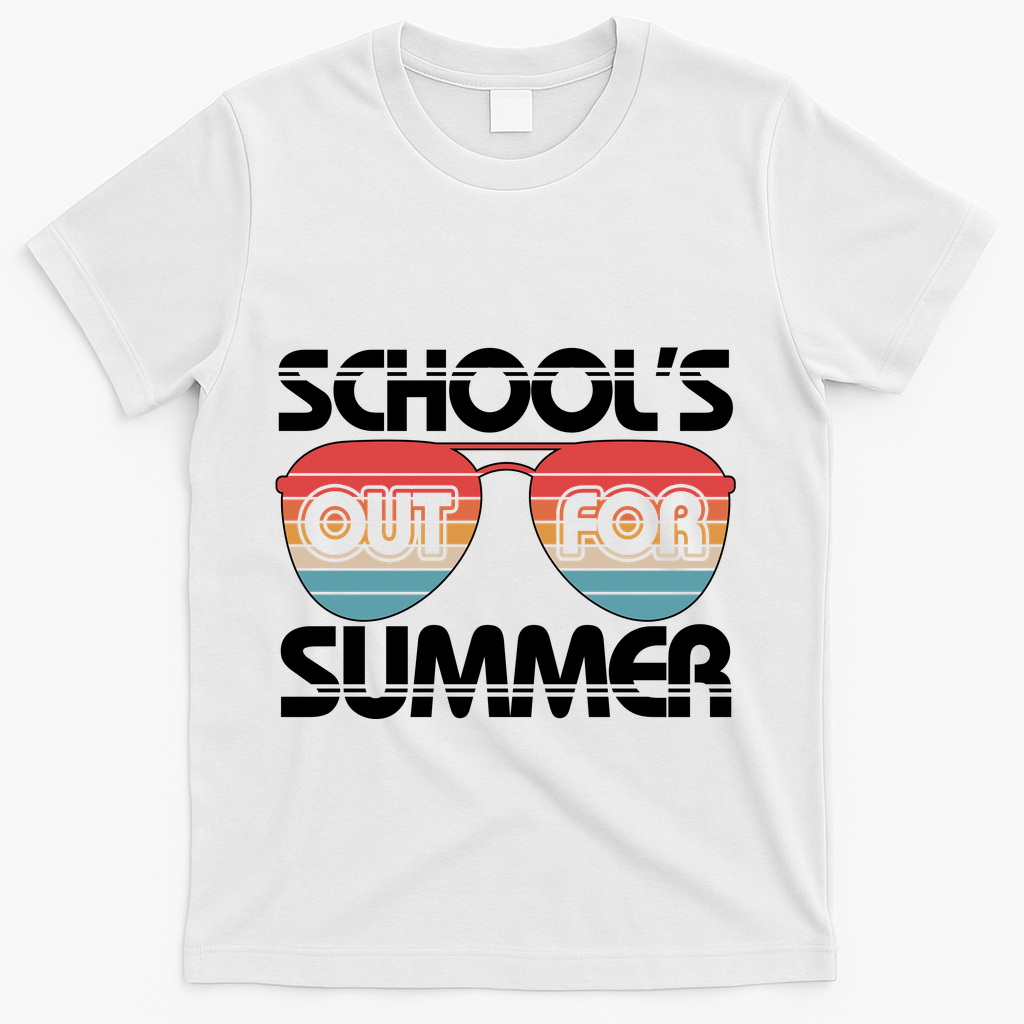 Retro School's Out For Summer Aviator Sunglasses T-Shirt - White