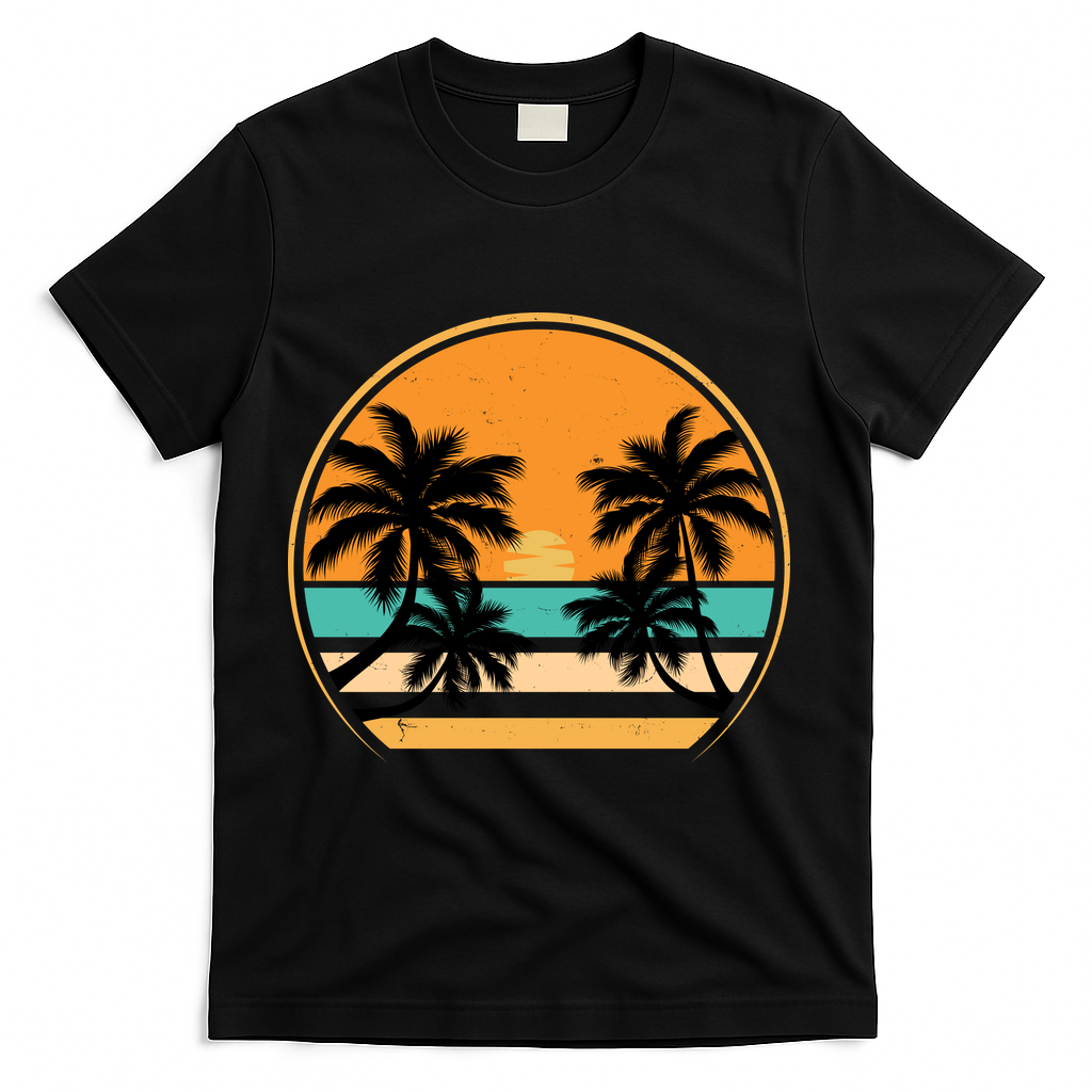 Retro Summer Sunset Vibe Vacation Beach Life T-Shirt - Black