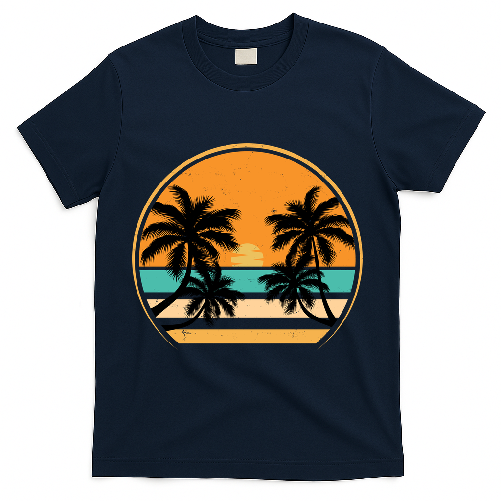 Retro Summer Sunset Vibe Vacation Beach Life T-Shirt - Navy