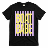 Retro Stripes Sunshine Boat Babe T-Shirt - Black