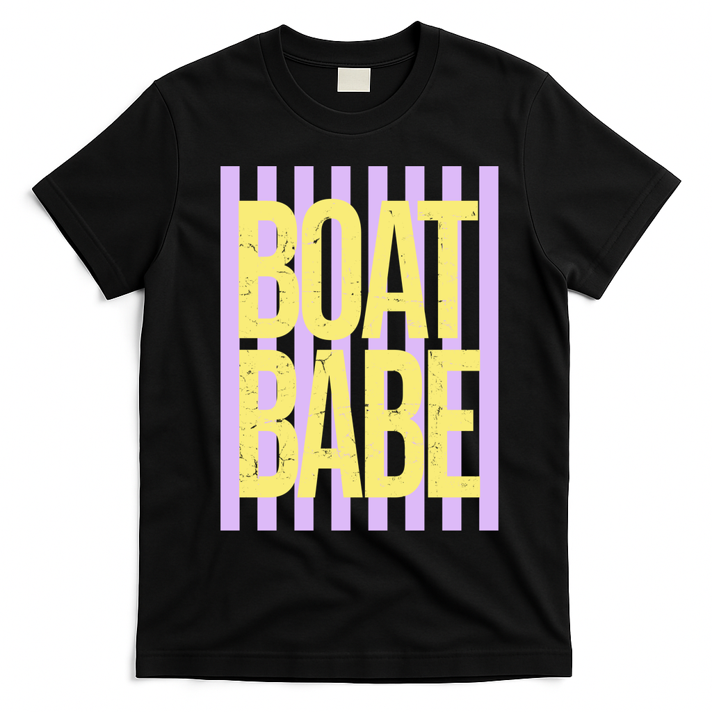 Retro Stripes Sunshine Boat Babe T-Shirt - Black