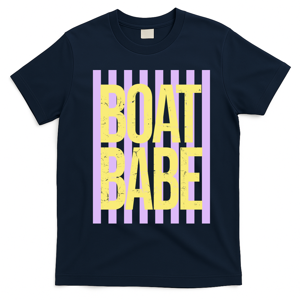 Retro Stripes Sunshine Boat Babe T-Shirt - Navy Blue