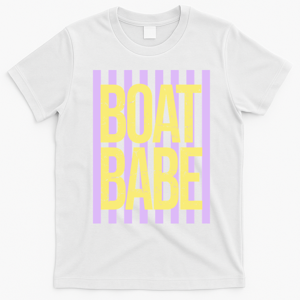Retro Stripes Sunshine Boat Babe T-Shirt - White