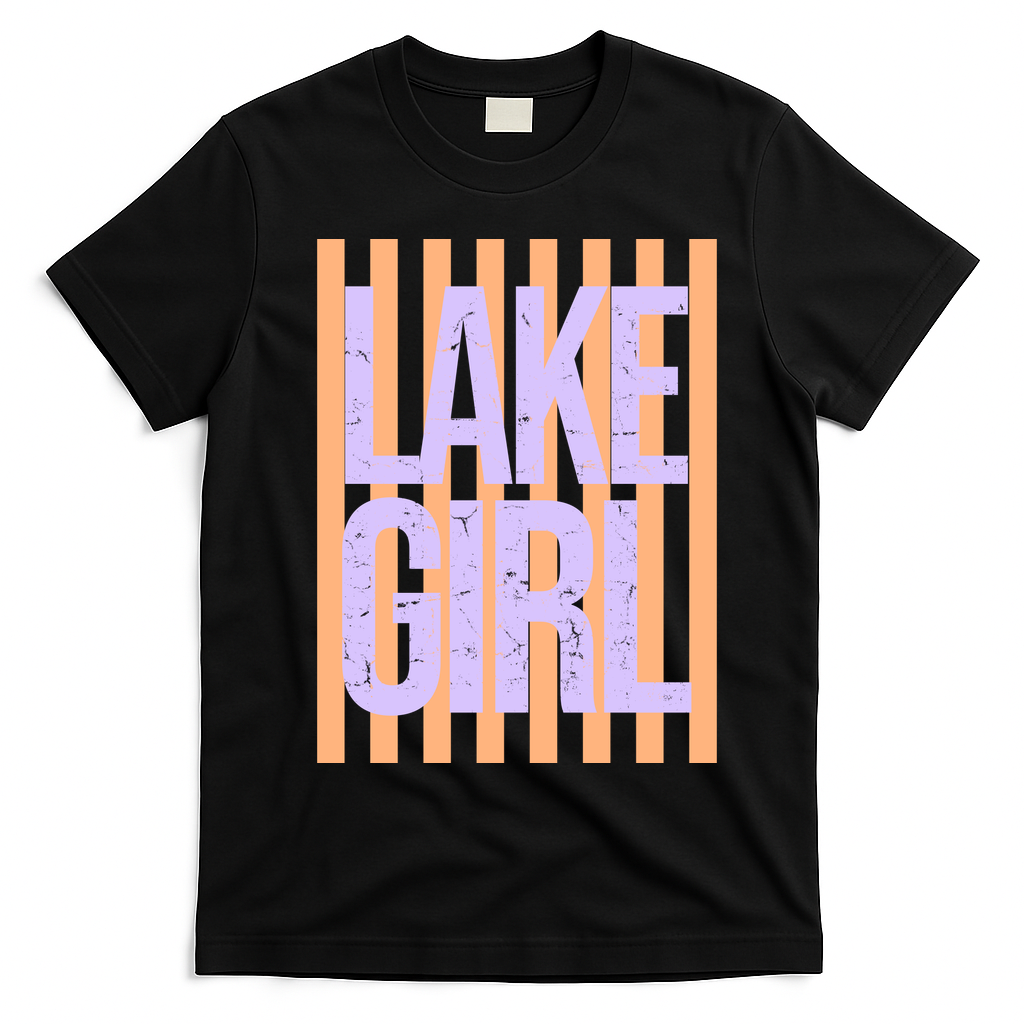 Retro Stripes Sunshine Lake Girl T-Shirt - Black