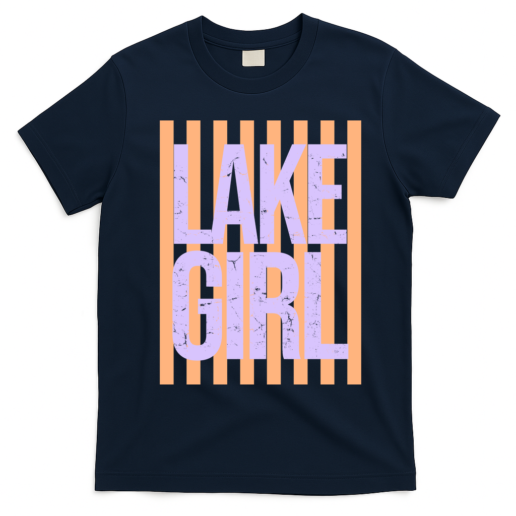 Retro Stripes Sunshine Lake Girl T-Shirt - Navy Blue