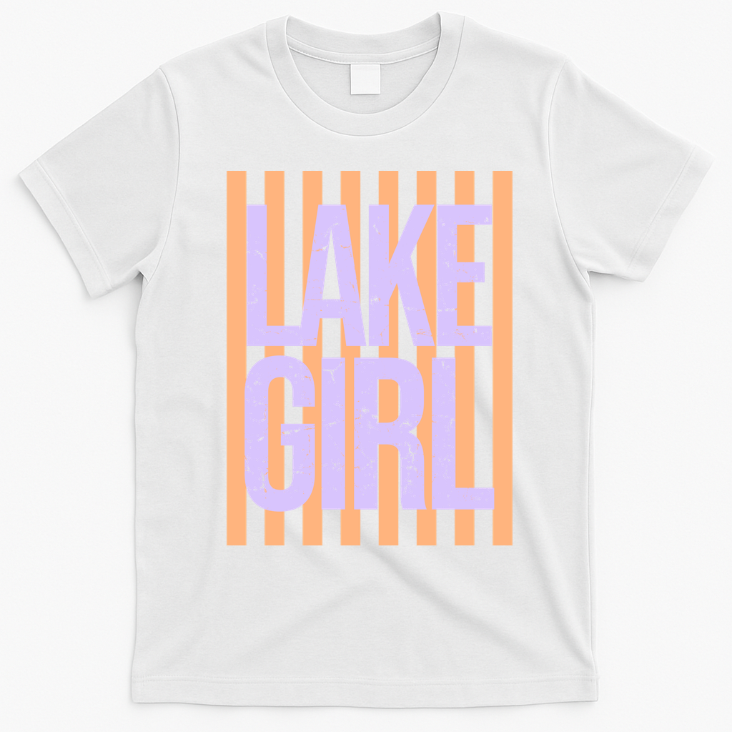 Retro Stripes Sunshine Lake Girl T-Shirt - White