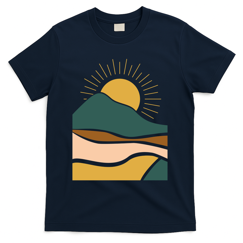 Retro Sunset Summer Graphic Design T-Shirt - Navy